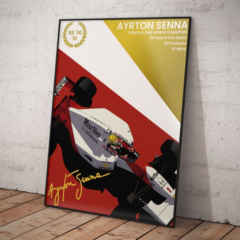 Ayrton Senna v monoposte McLaren na kvalitnom pololesklom plagáte.