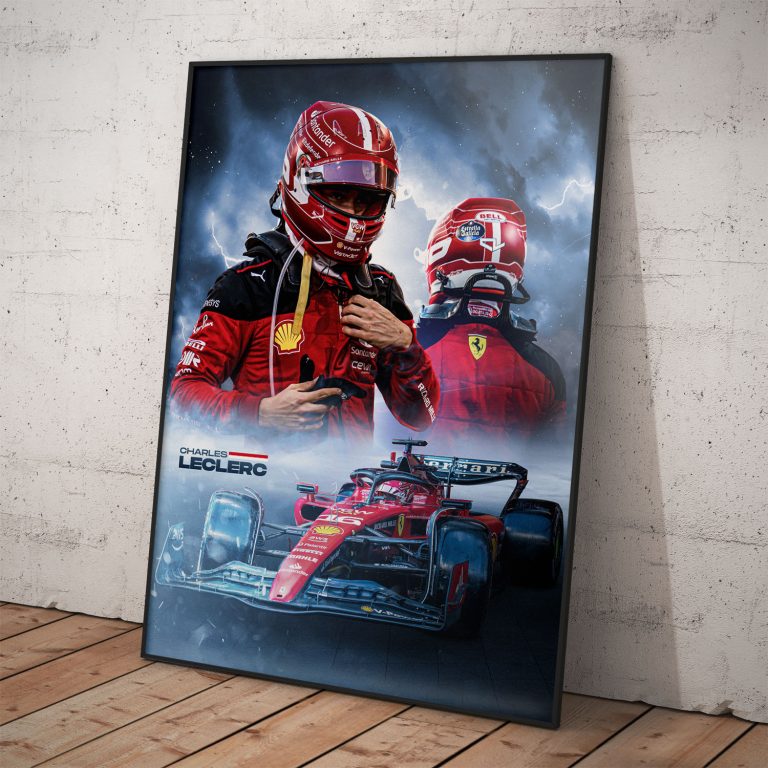 Charles Leclerc na plagáte Ferrari, kvalitný pololesklý papier