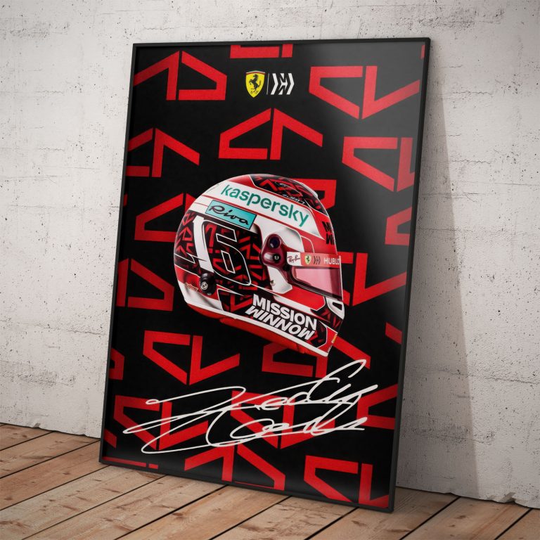 Plagát Charlesa Leclerca s prilbou, Formule 1, kvalitný papier