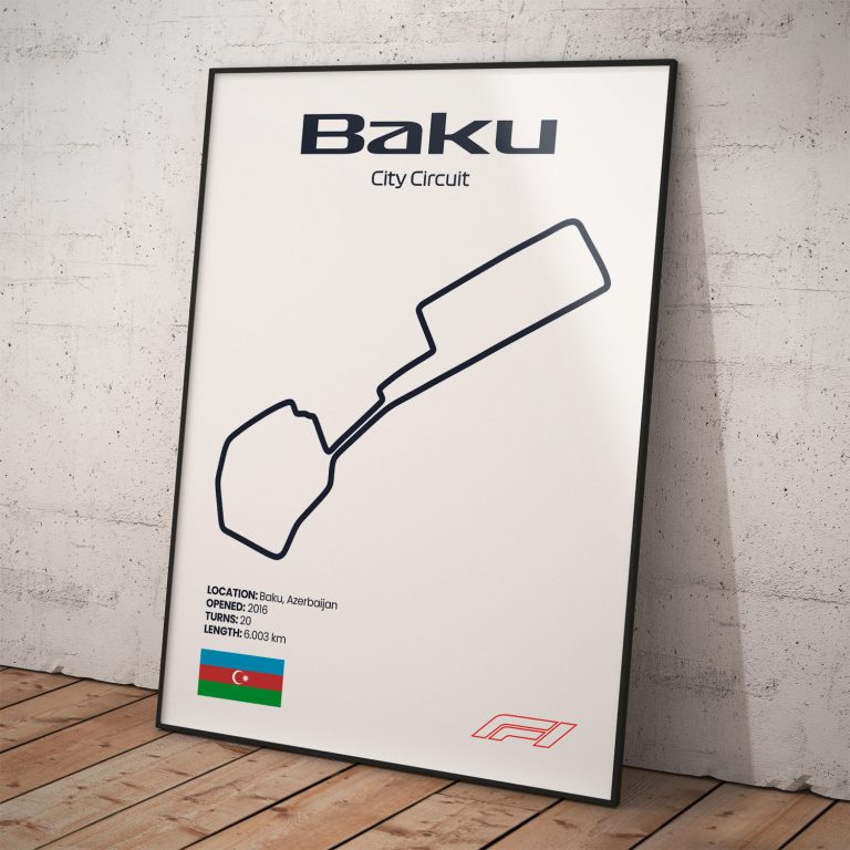 Plagát Baku Formula 1 s jemným perleťovým efektom - ideálny pre váš domov alebo kanceláriu.