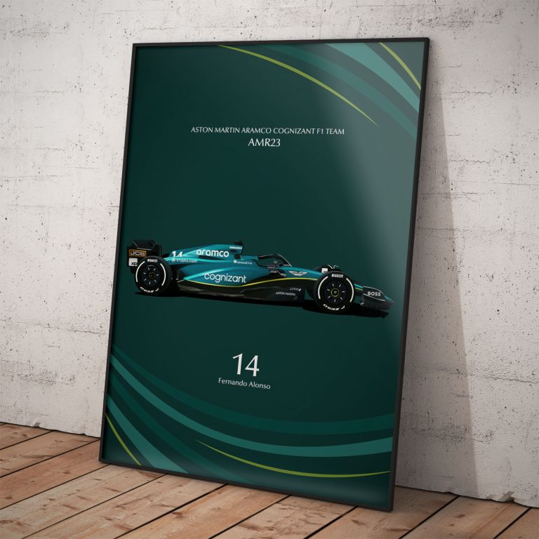 Plagát Fernanda Alonsa na monoposte Aston Martin Aramco