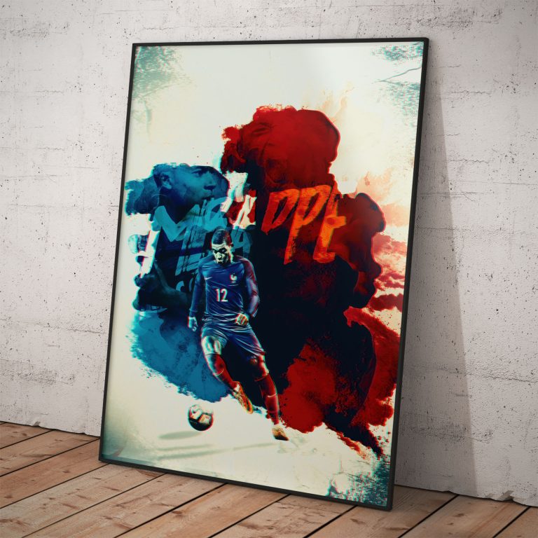 Umelecký plagát Kylian Mbappé, pololesklý papier, stálofarebná tlač.