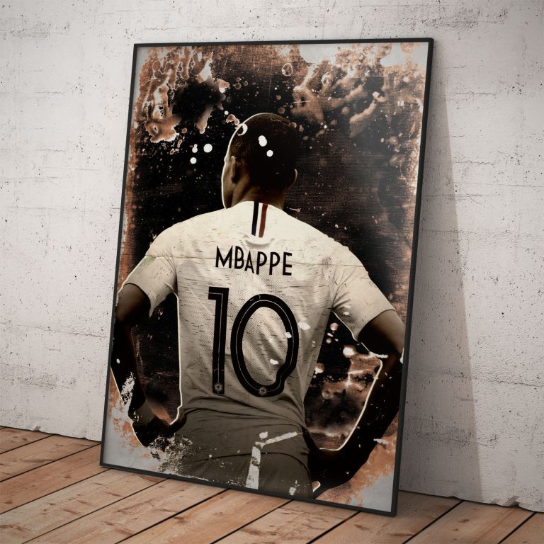Umelecký plagát Kylian Mbappé, pololesklý papier, stálofarebná tlač.