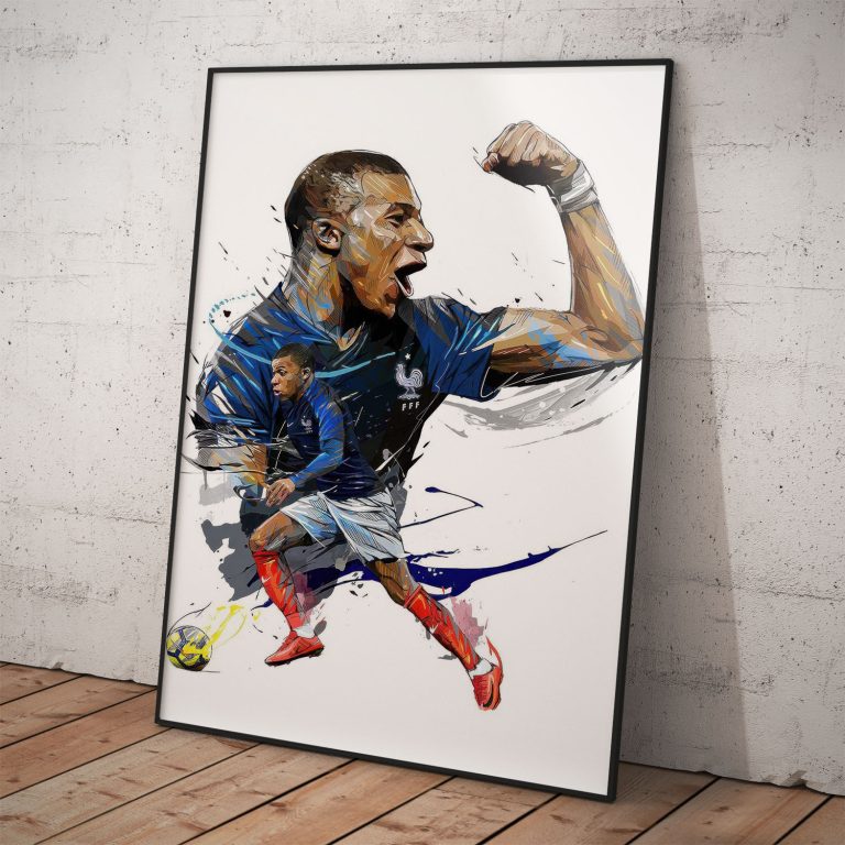 Kylian Mbappé v drese PSG na kvalitnom pololesklom plagáte. Vyberte si z rôznych veľkostí a rámov.