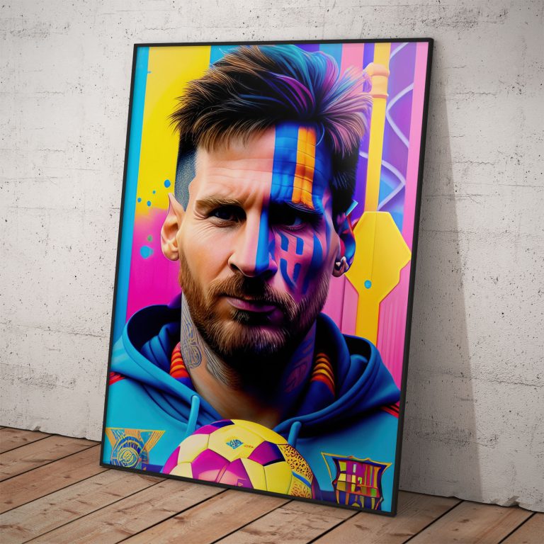 Lionel Messi: farebný umelecký plagát na kvalitnom pololesklom papieri, s originálnym dizajnom