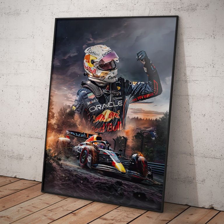 Plagát Max Verstappen, oslava štvrtého titulu, kvalitný pololesklý papier, voliteľný hliníkový rám.