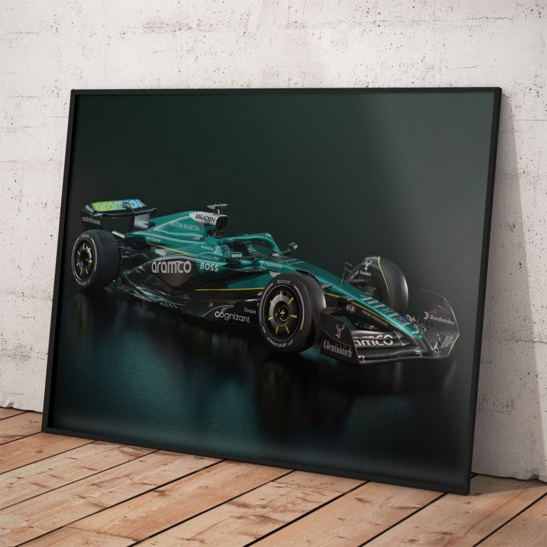 Poster Aston Martin Formula 1 sezóna 2025 s Aramco dizajnom