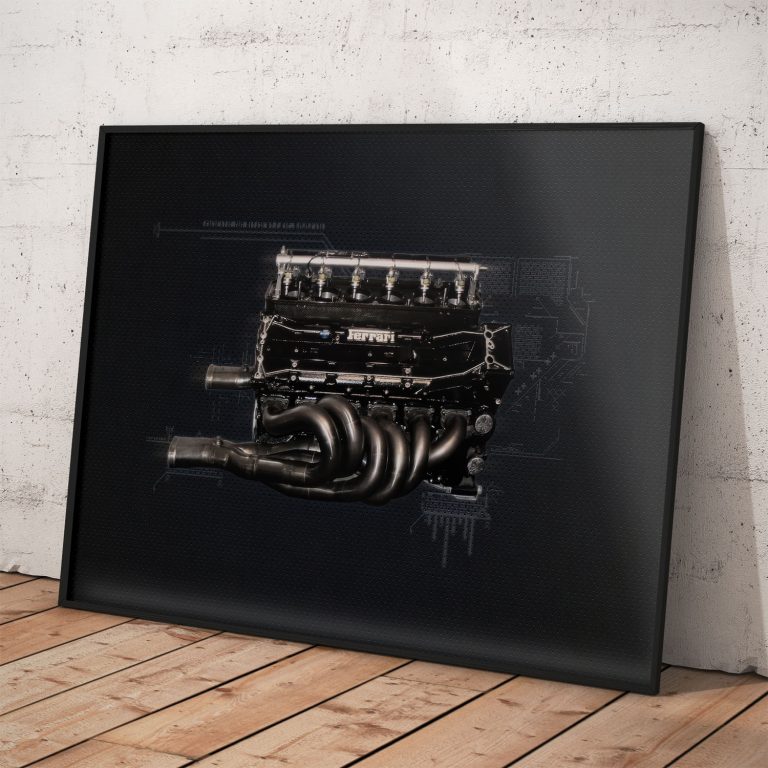 Detailný plagát motora Ferrari, kvalitný pololesklý papier