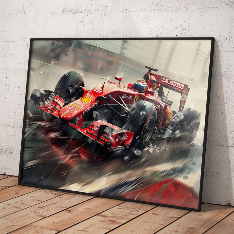 Detailný plagát Scuderia Ferrari na kvalitnom papieri, voliteľné rámovanie v hliníkovom ráme.