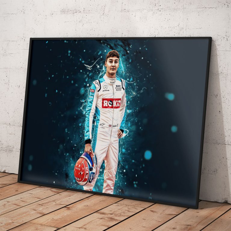 Umelecký poster George Russell, Formula 1 jazdec, na kvalitnom pololesklom papieri.