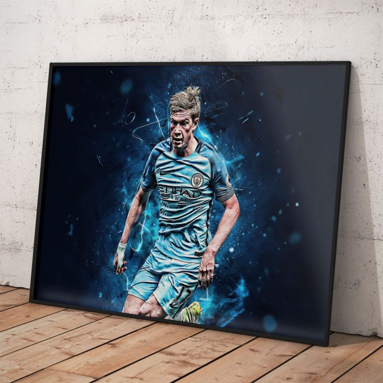 Plagát futbalistu Kevin De Bruyne na kvalitnom pololesklom papieri s modrým odtieňom.