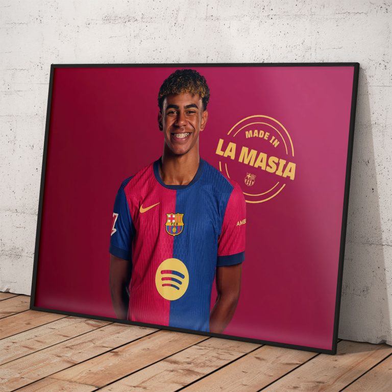 Plagát futbalistu Lamine Yamal z La Masia na pololesklom papieri.