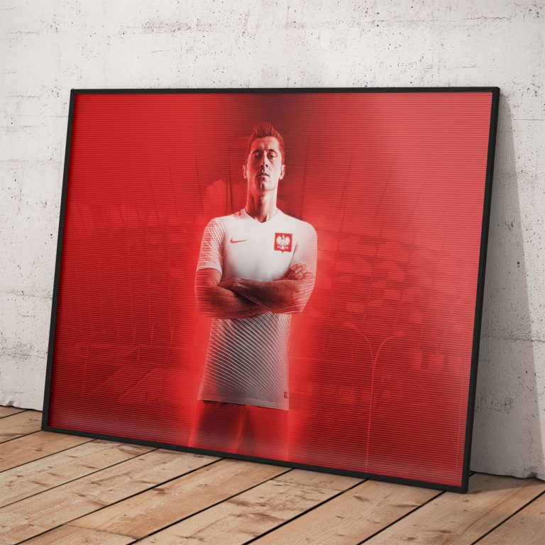 Plagát Roberta Lewandowského v drese Poľskej reprezentácie