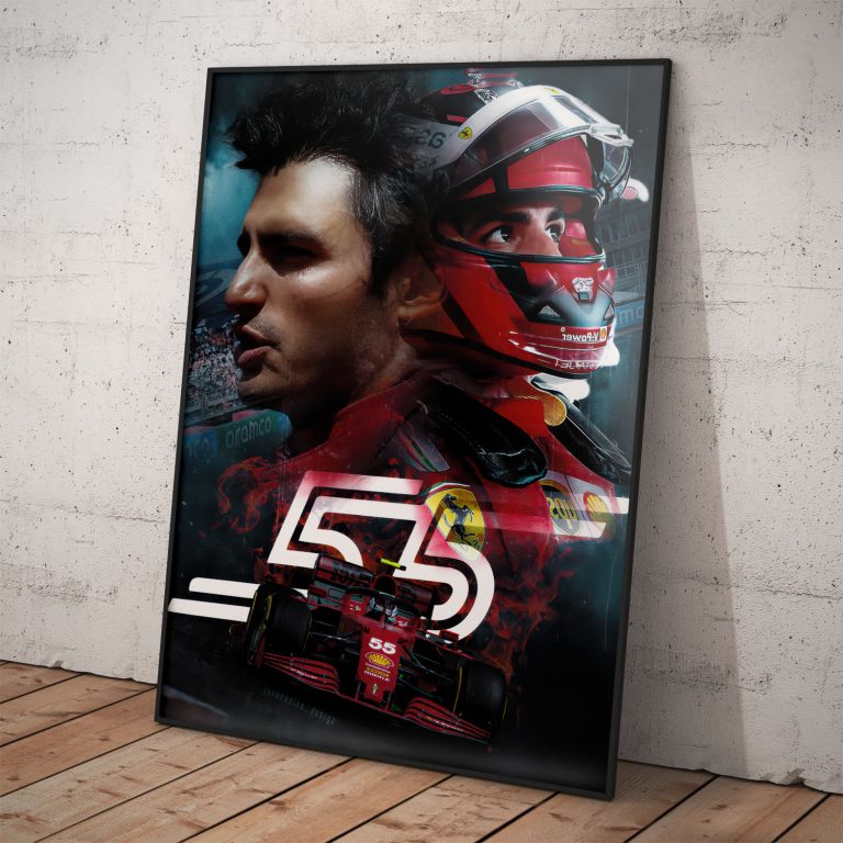 Portrét Carlos Sainz Jr. na plagáte, kvalitný pololesklý papier, rôzne rozmery, slovenská výroba