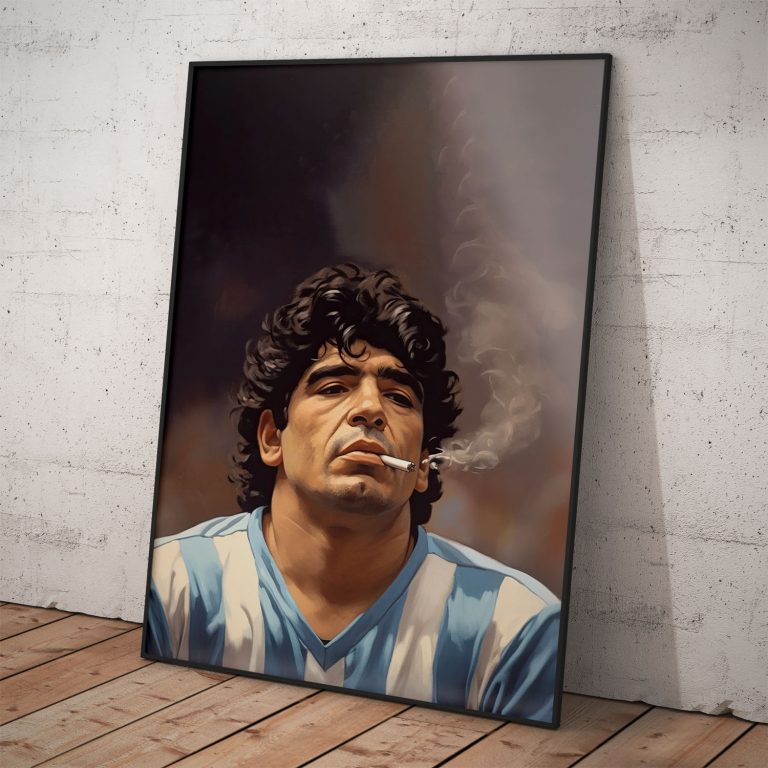 Plagát s Diegom Maradonom s cigaretou, kvalitný pololesklý papier, rôzne rozmery, vyrobené na Slovensku