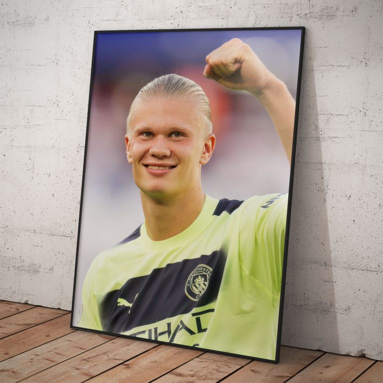 Plagát Erling Haaland v žltom drese Manchester City FC