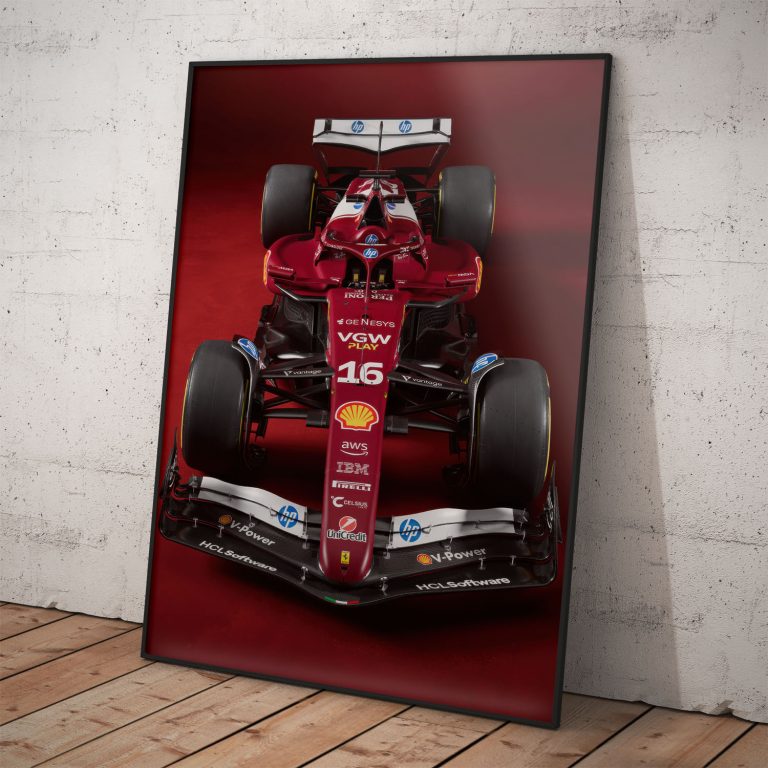Scuderia Ferrari 2025 Formule 1 poster s Talianskym dizajnom, kvalitný pololesklý papier, dostupné rámovanie.