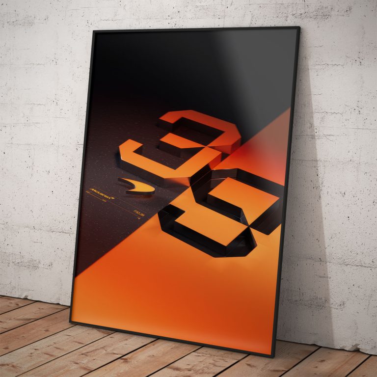 Poster monopostu McLaren MCL39 pre sezónu 2025, kvalitná tlač a originálny tímový dizajn,