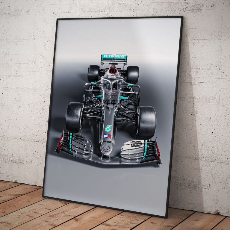 Elegantný plagát Mercedes AMG Petronas, ideálny pre fanúšikov F1.