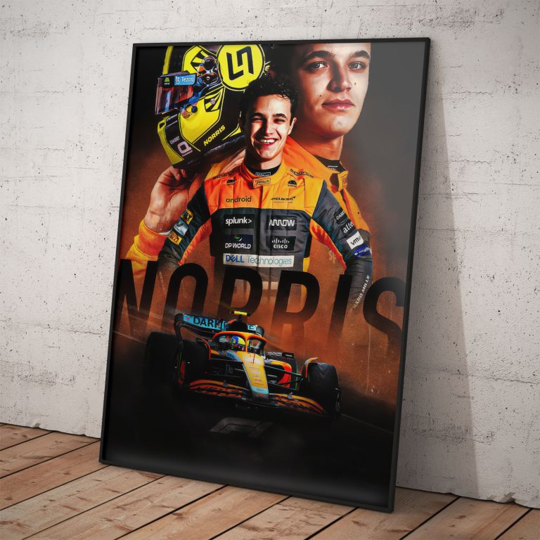 Vychutnajte si detailný plagát Lando Norris s monopostom McLaren, navrhnutý a vyrobený s dôrazom na detail.