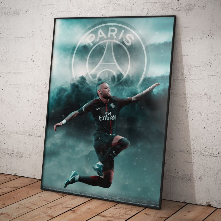 Neymar Jr plagát v PSG drese, kvalitný pololesklý papier, žiarivé farby