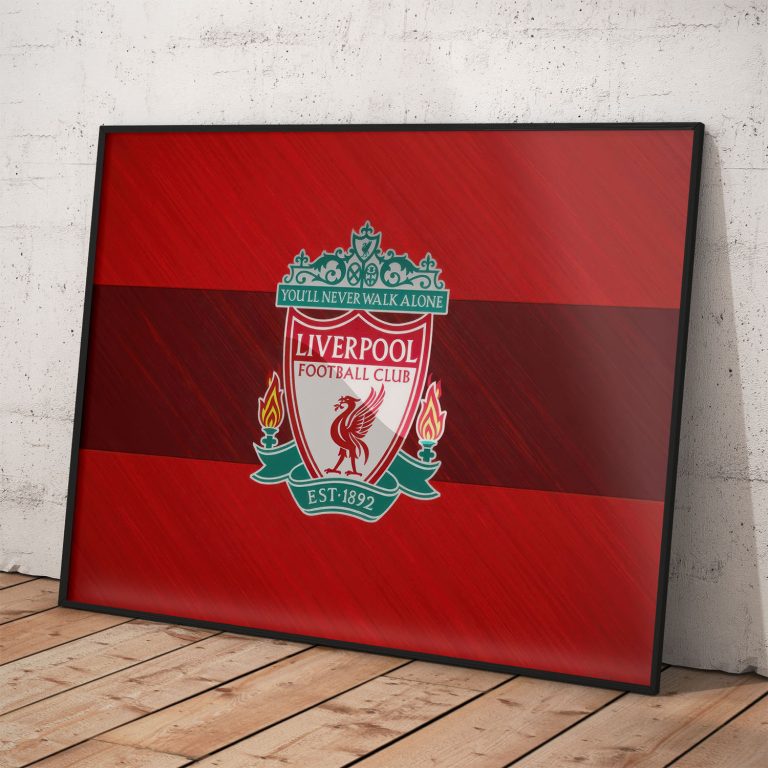 Plagát Liverpool FC s klubovým logom na červenom pozadí