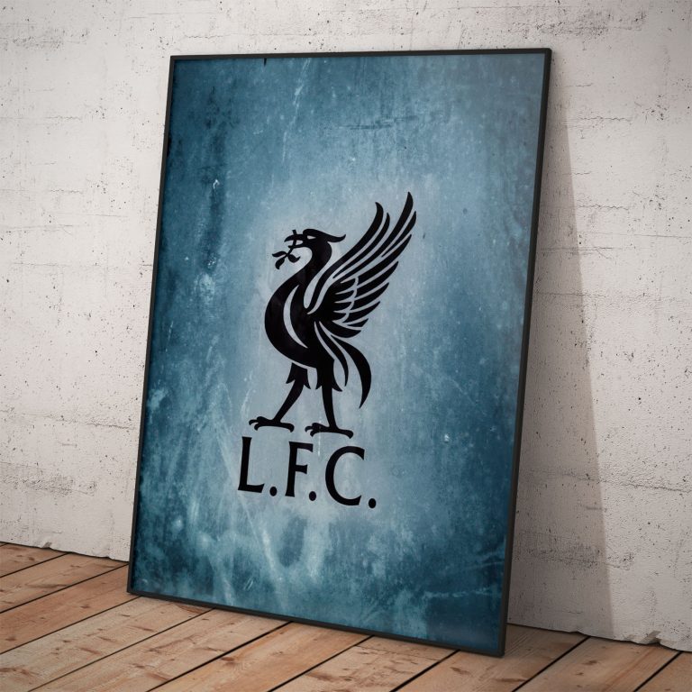 Liverpool FC plagát s logom na modrom pozadí