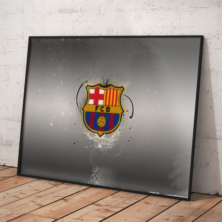 Plagát FC Barcelona s logom v striebornej, kvalitný pololesklý papier