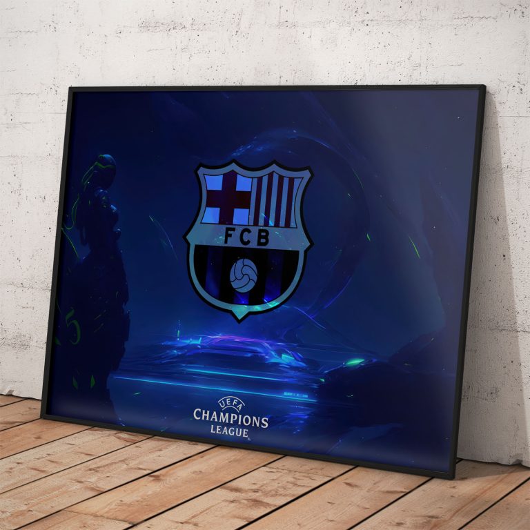 FC Barcelona plagát s nápisom champions league na kvalitnom pololesklom papieri.