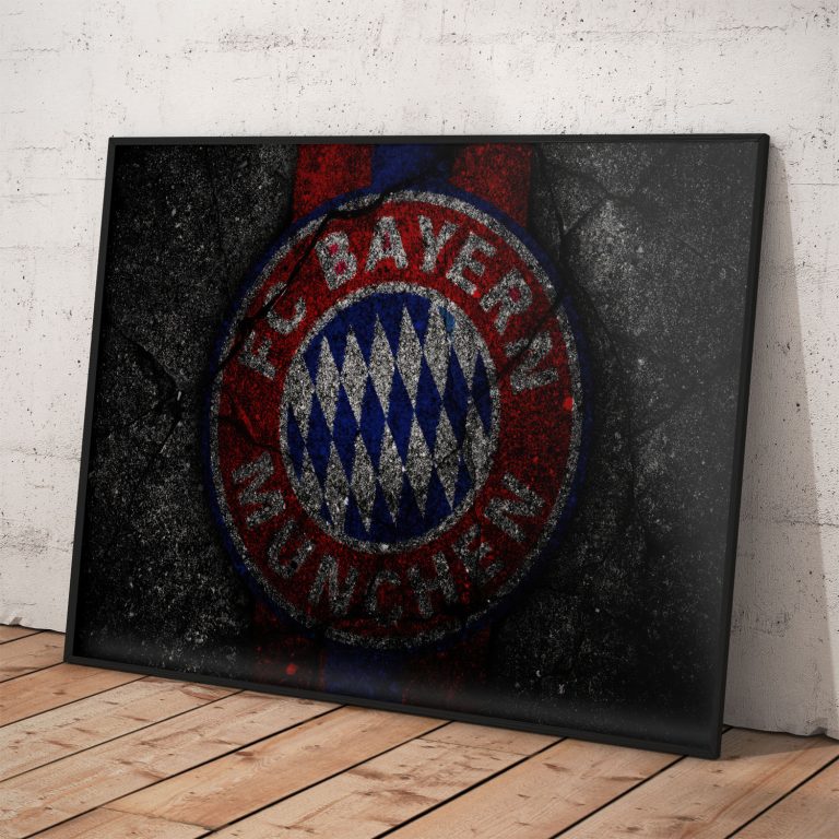 Plagát FC Bayern s logom klubu na stene, kvalitný papier s perleťovým efektom.