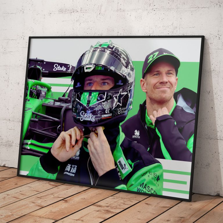 Plagát jazdca Nico Hülkenberg pripraveného na štart.
