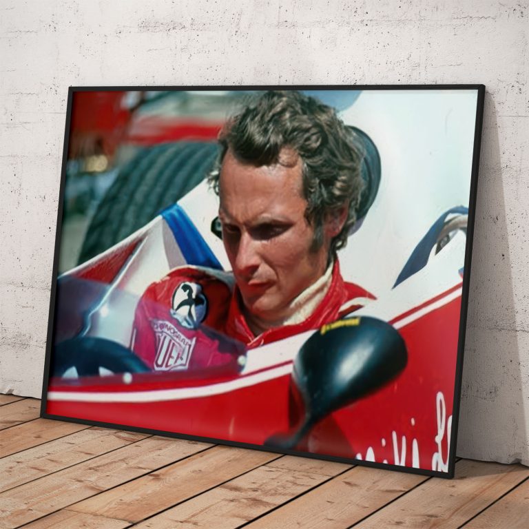 Poster Niki Lauda v monoposte Ferrari s kvalitnou tlačou.