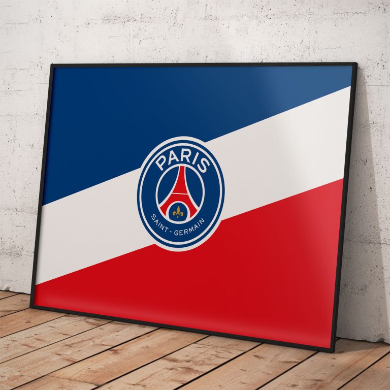 PSG futbalový plagát s francúzskou trikolórou, pololesklý papier
