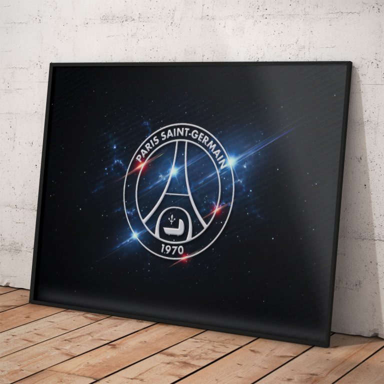 PSG futbalový plagát s metalickým pozadím, kvalitný papier.