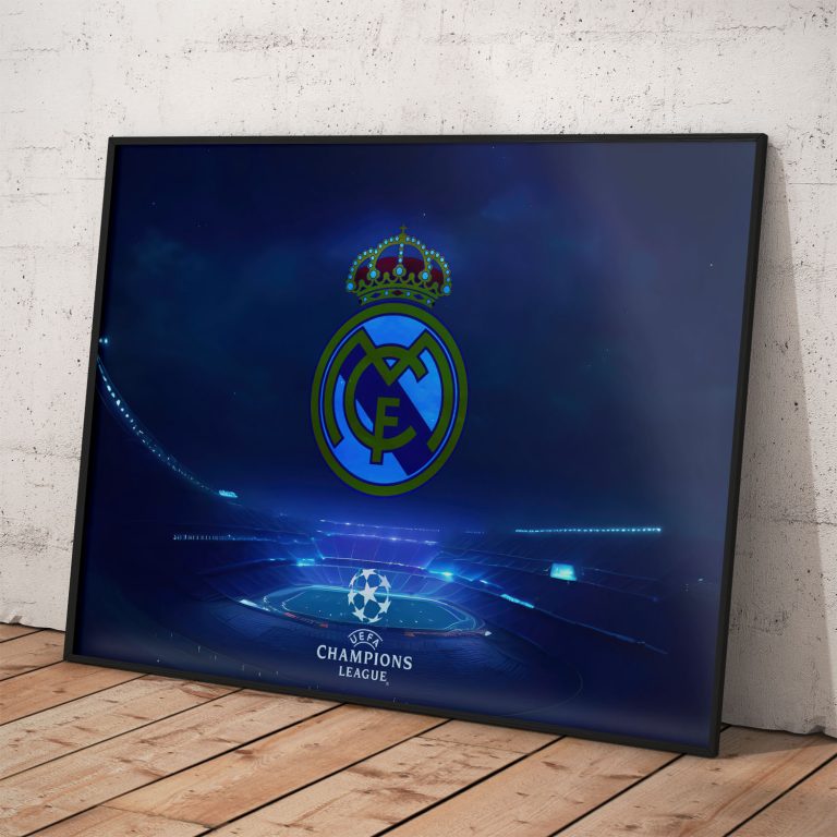 Real Madrid CF poster s logom Ligy Majstrov, kvalitný pololesklý papier.