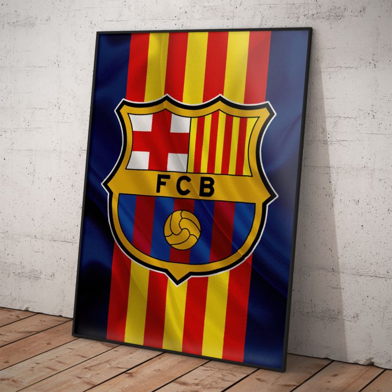 Plagát FC Barcelona s vlajkou Španielska, kvalitný pololesklý papier.