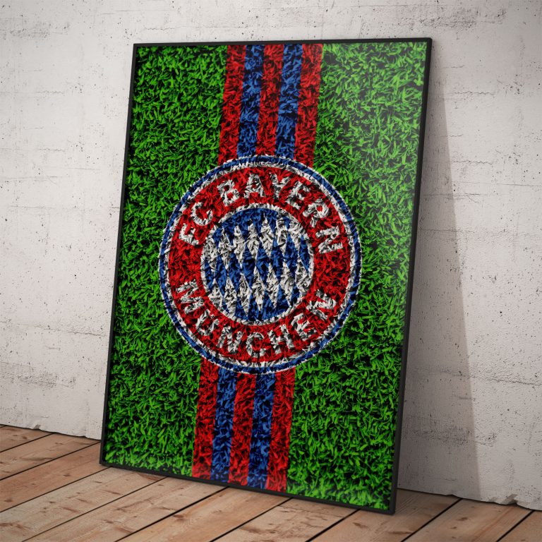 Plagát FC Bayern s futbalovým trávnikom, kvalitný papier