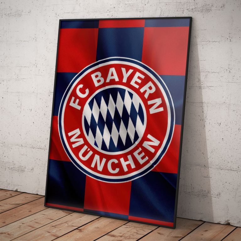 Plagát s klubovou vlajkou FC Bayern na kvalitnom pololesklom papieri