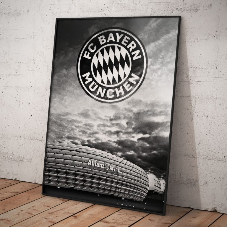 Čierno-biely plagát FC Bayern na kvalitnom pololesklom papieri.