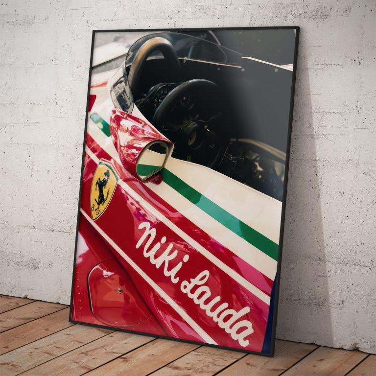 Plagát Niki Lauda vo Ferrari, kvalitný tlač na pololesklom papieri