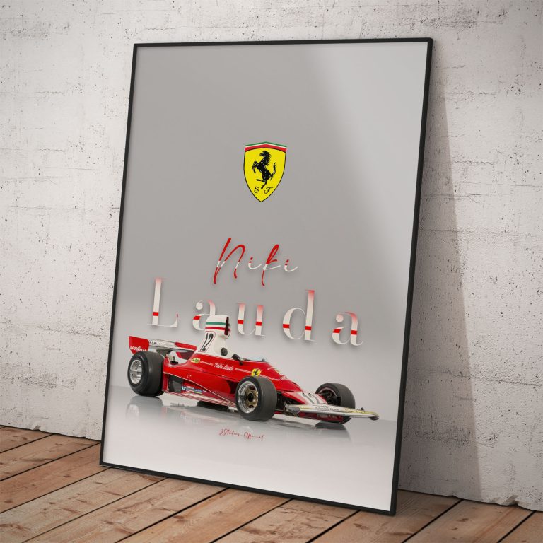 Plagát Niki Lauda vo Ferrari, kvalitný pololesklý papier s perleťovým efektom