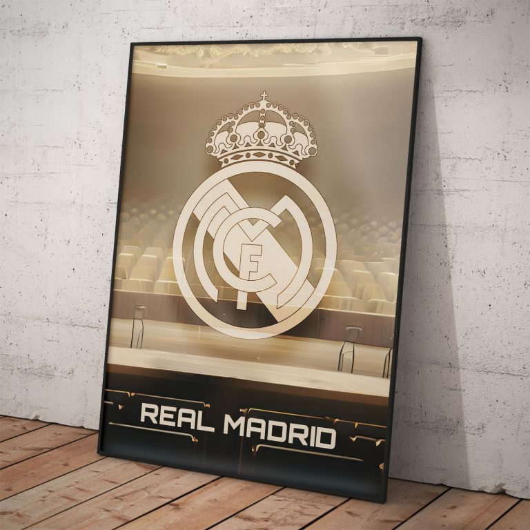 Plagát Real Madrid CF s originálnym zlatým logom, kvalitný pololesklý papier