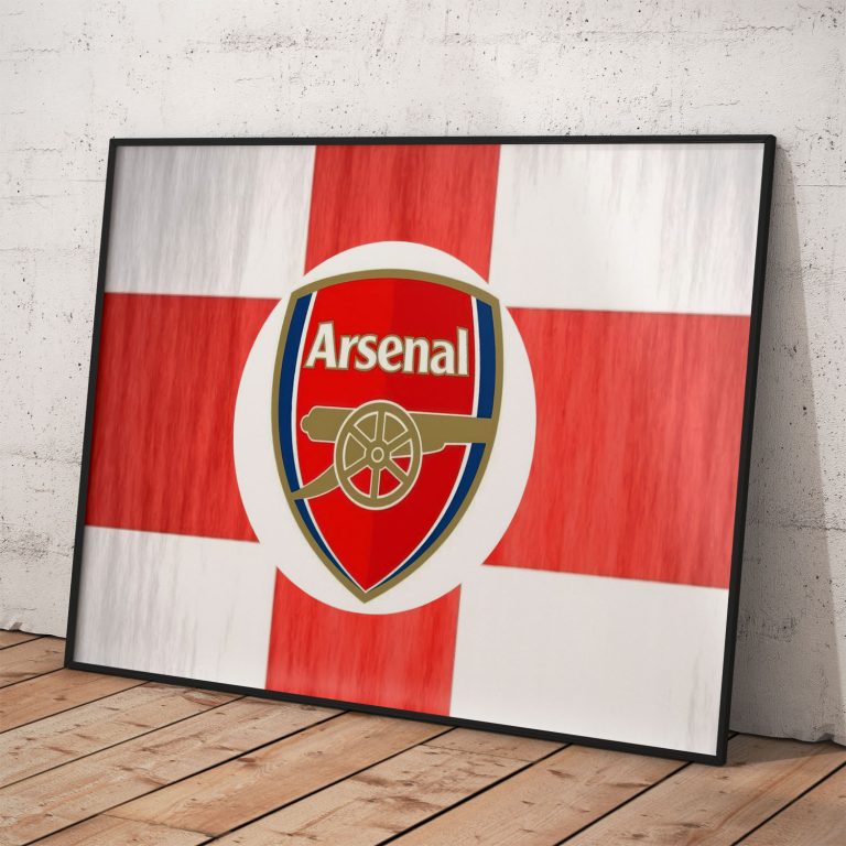 Arsenal FC plagát s anglickou vlajkou na kvalitnom pololesklom papieri