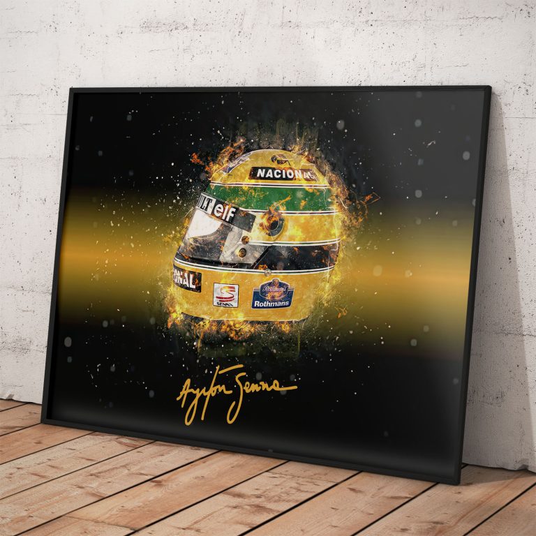 Plagát Ayrton Senna s ikonickou prilbou a autogramom na kvalitnom papieri