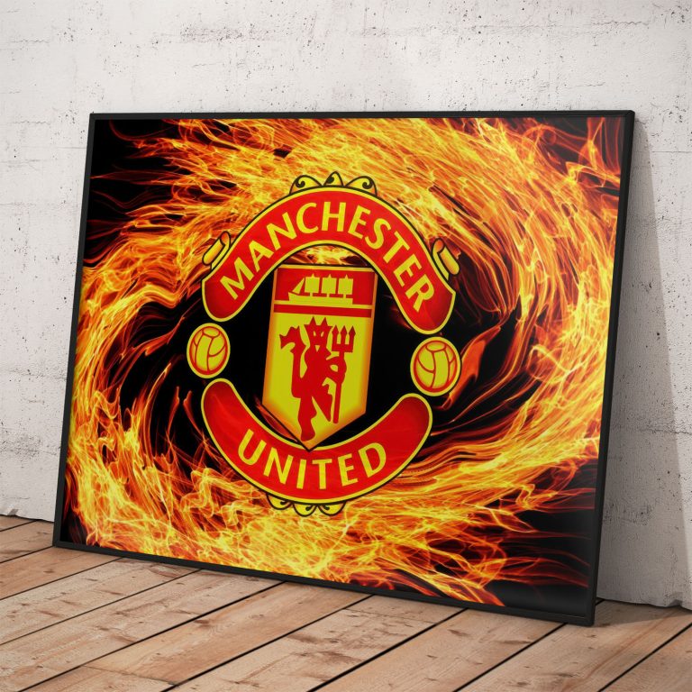 Plagát s logom Manchester United FC na kvalitnom pololesklom papieri.