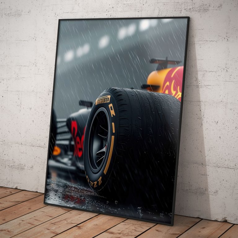 Poster RedBull Racing s detailom kolesa v žiarivých farbách