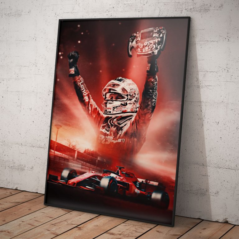 Poster Sebastiana Vettela s víťazným gestom, kvalitný pololesklý papier