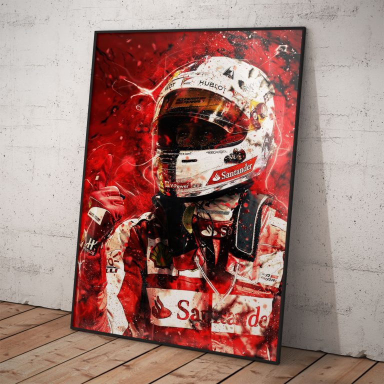 Sebastian Vettel na Ferrari plagáte, kvalitný pololesklý papier
