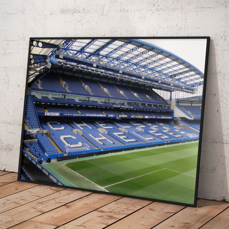 Plagát Chelsea FC so štadiónom, kvalitná tlač na pololesklom papieri
