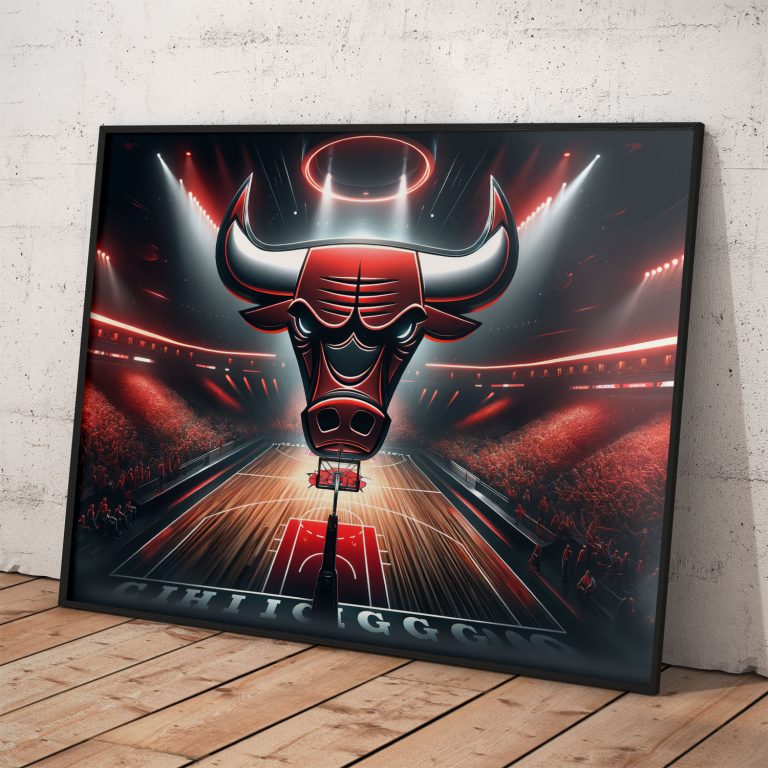 Kreslený plagát Chicago Bulls na kvalitnom pololesklom papieri s voliteľným rámovaním.